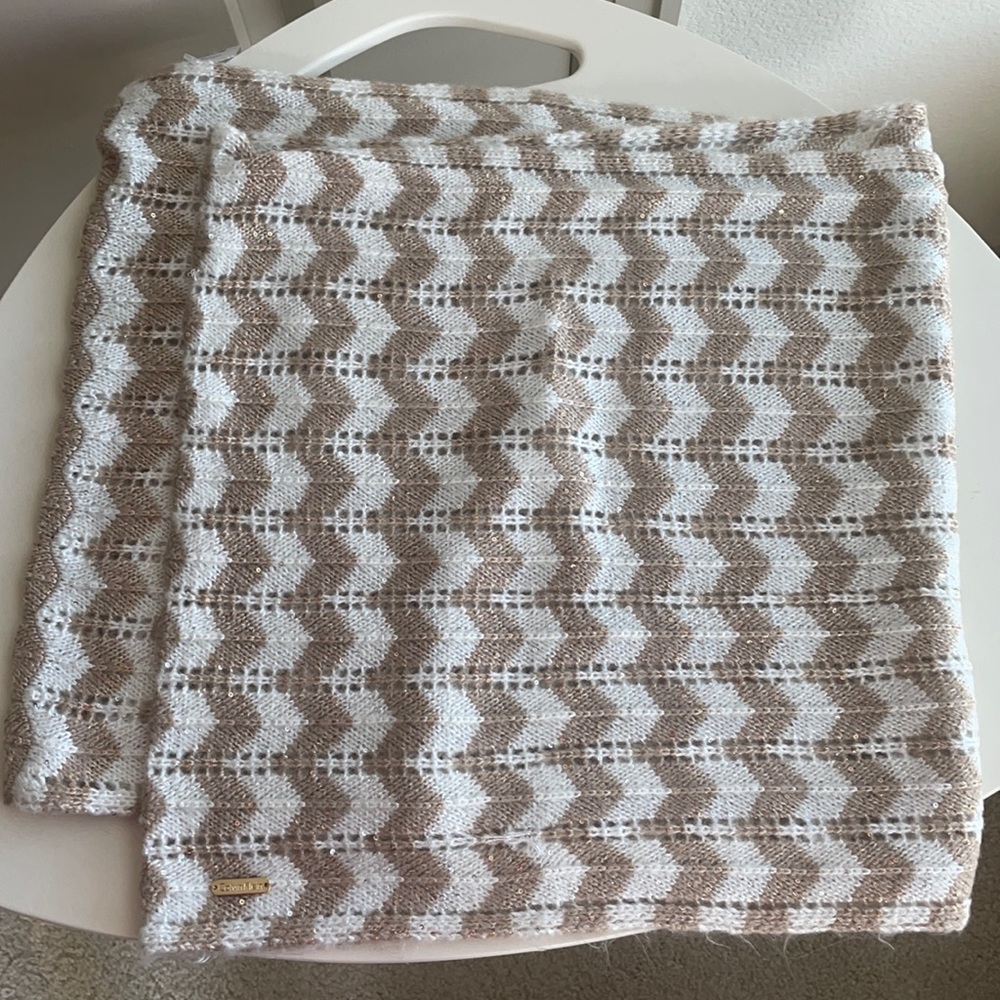 Calvin Klein Infinity Scarf in Ivory and Gold w/ Sequins and w/ tags